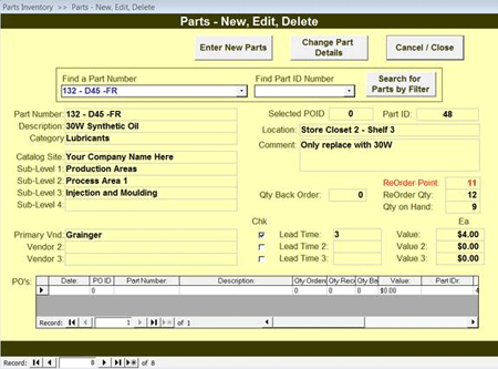 KeepTraK parts information sheet